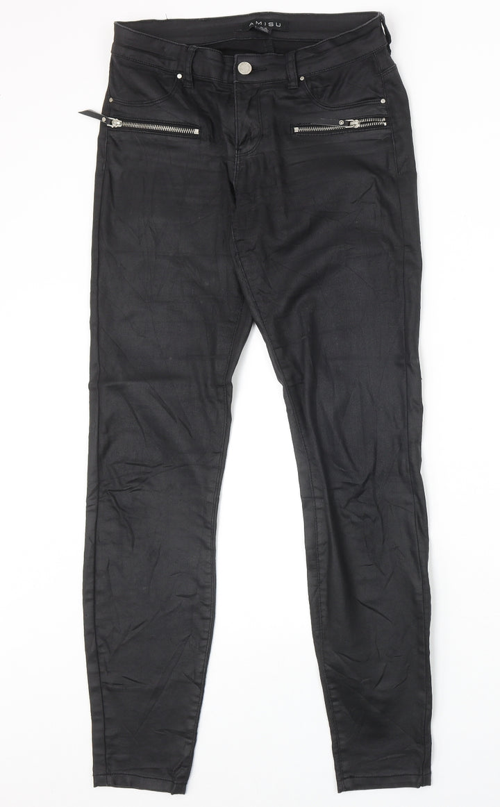 Amisu Womens Black Cotton Straight Jeans Size 10 Regular Zip