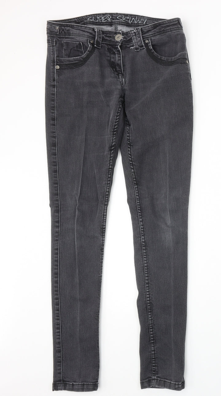 Preworn Womens Grey Cotton Skinny Jeans Size 28 in Extra-Slim Zip