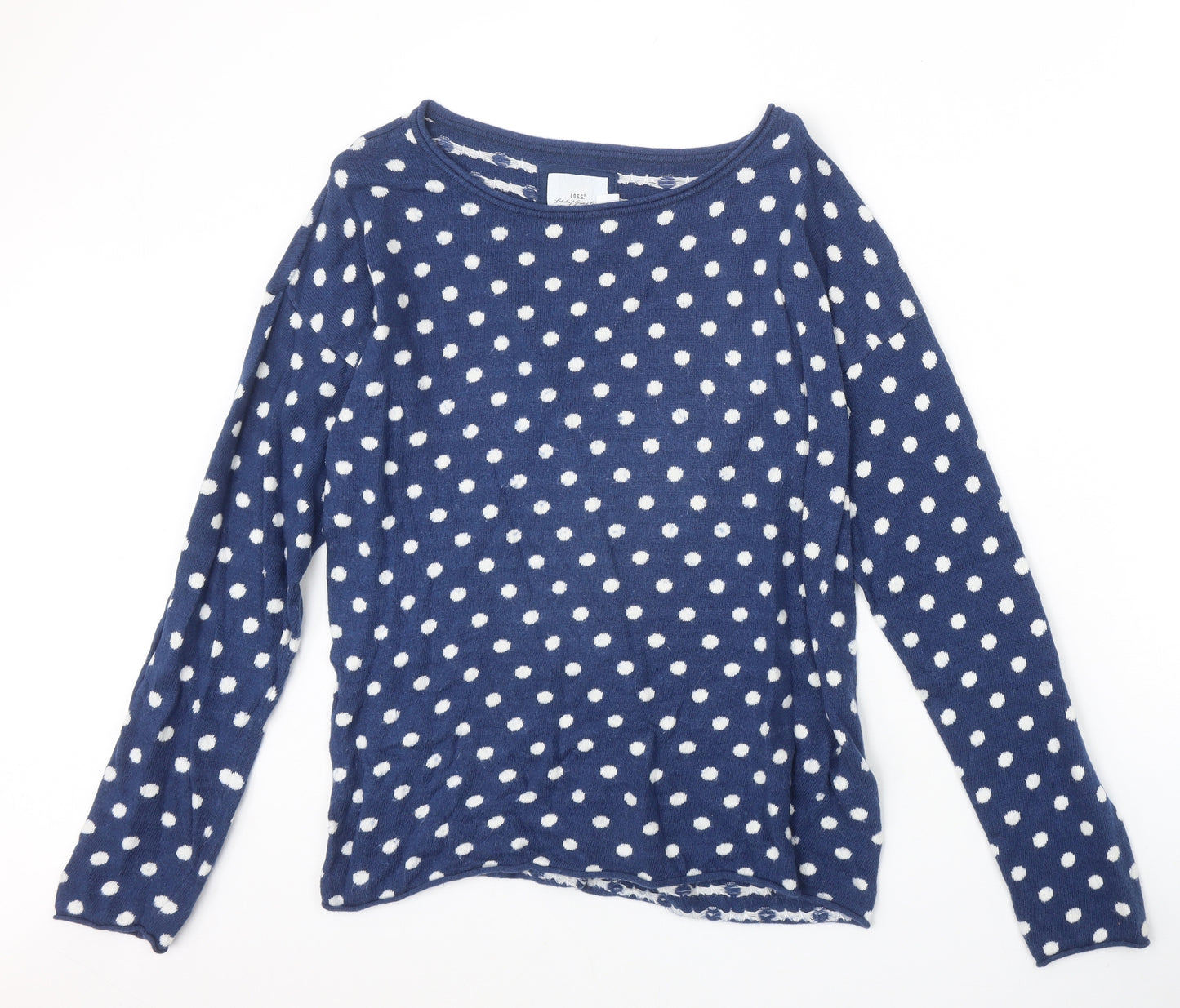 H&M Womens Blue Round Neck Polka Dot Cotton Pullover Jumper Size L