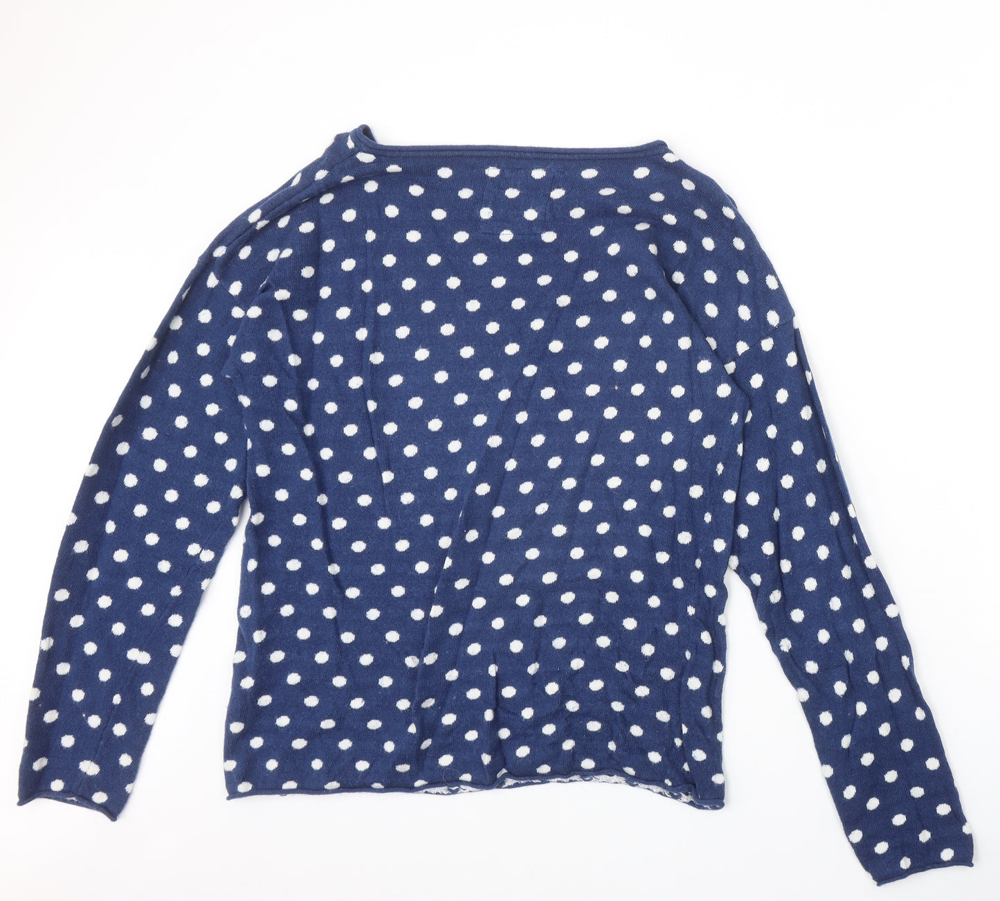 H&M Womens Blue Round Neck Polka Dot Cotton Pullover Jumper Size L