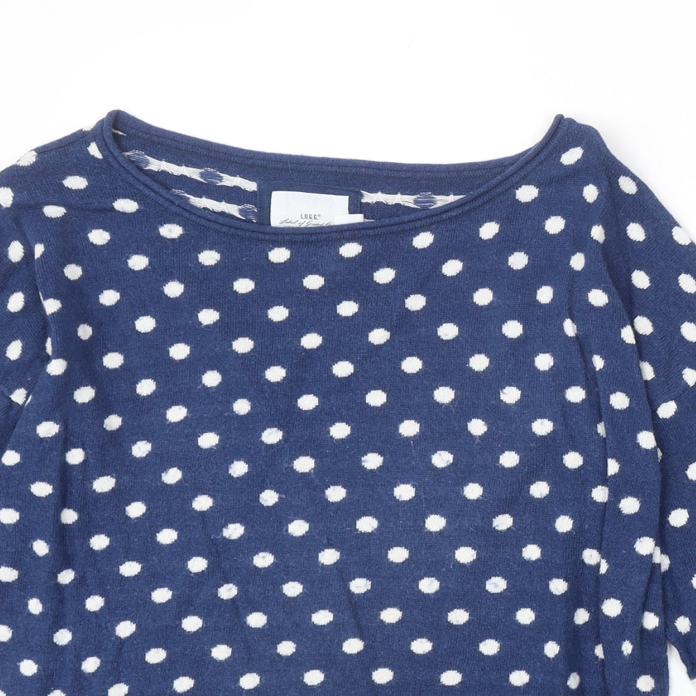 H&M Womens Blue Round Neck Polka Dot Cotton Pullover Jumper Size L