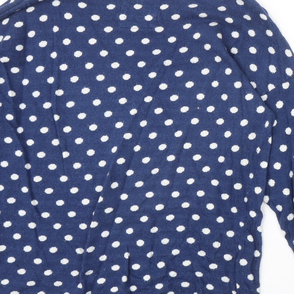 H&M Womens Blue Round Neck Polka Dot Cotton Pullover Jumper Size L