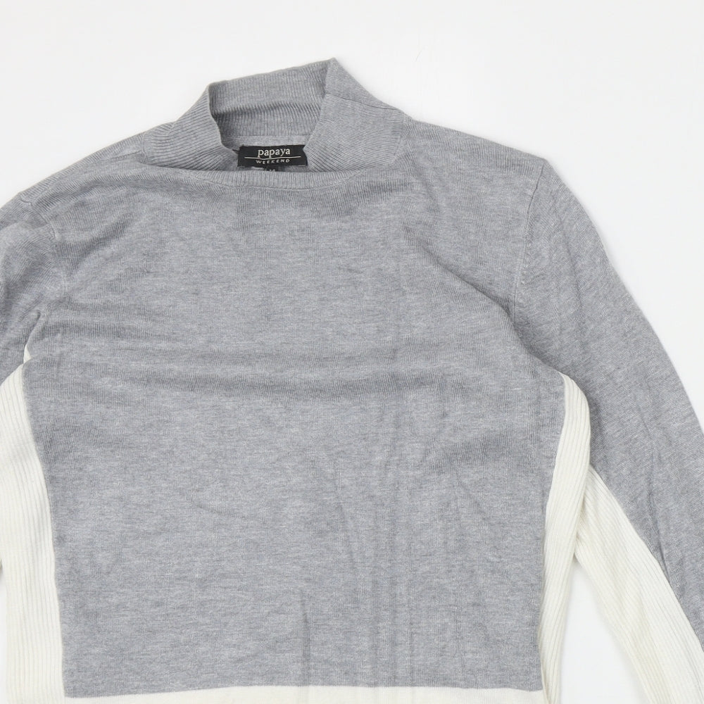 Papaya Womens Grey High Neck Viscose Pullover Jumper Size 14