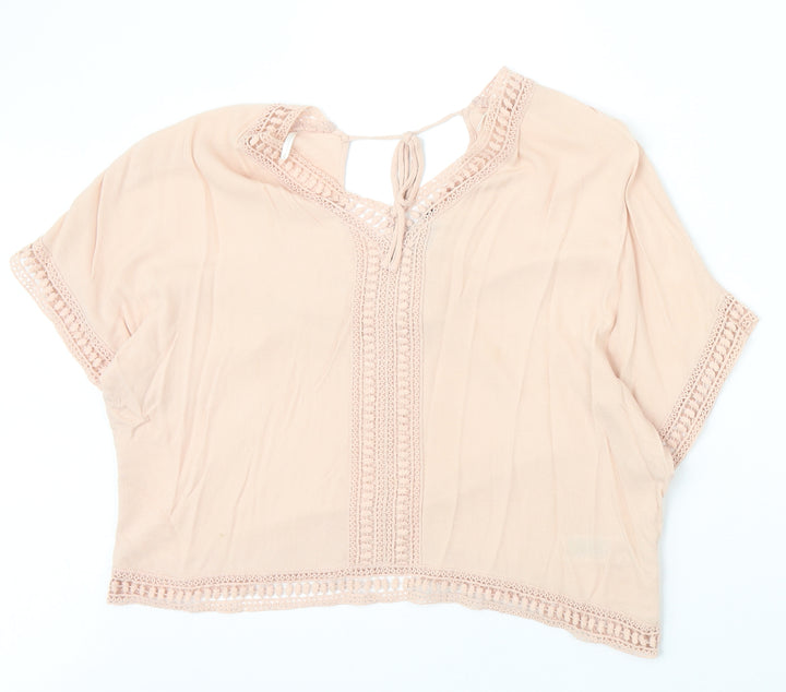 New Look Womens Pink Viscose Basic Blouse Size 8 V-Neck