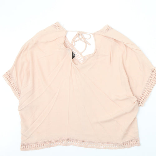 New Look Womens Pink Viscose Basic Blouse Size 8 V-Neck