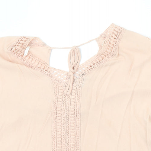 New Look Womens Pink Viscose Basic Blouse Size 8 V-Neck
