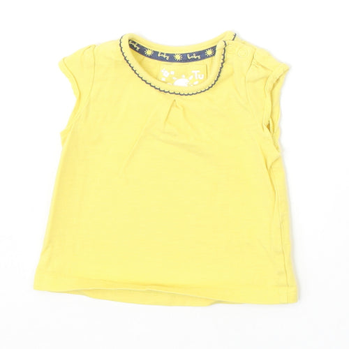 TU Girls Yellow 100% Cotton Basic T-Shirt Size 0-3 Months Round Neck Snap