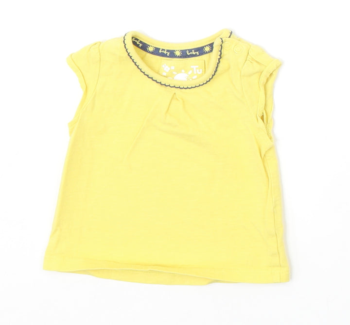 TU Girls Yellow 100% Cotton Basic T-Shirt Size 0-3 Months Round Neck Snap