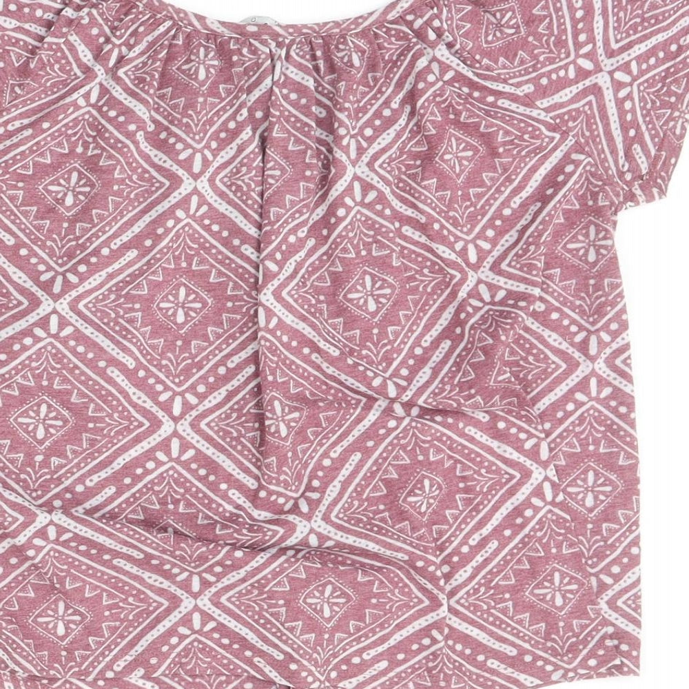 New Look Womens Pink Geometric Polyester Basic Blouse Size 8 Scoop Neck - Cold Shoulder