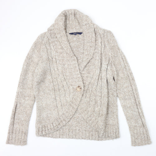 Casual Club Womens Beige V-Neck Acrylic Cardigan Jumper Size 18