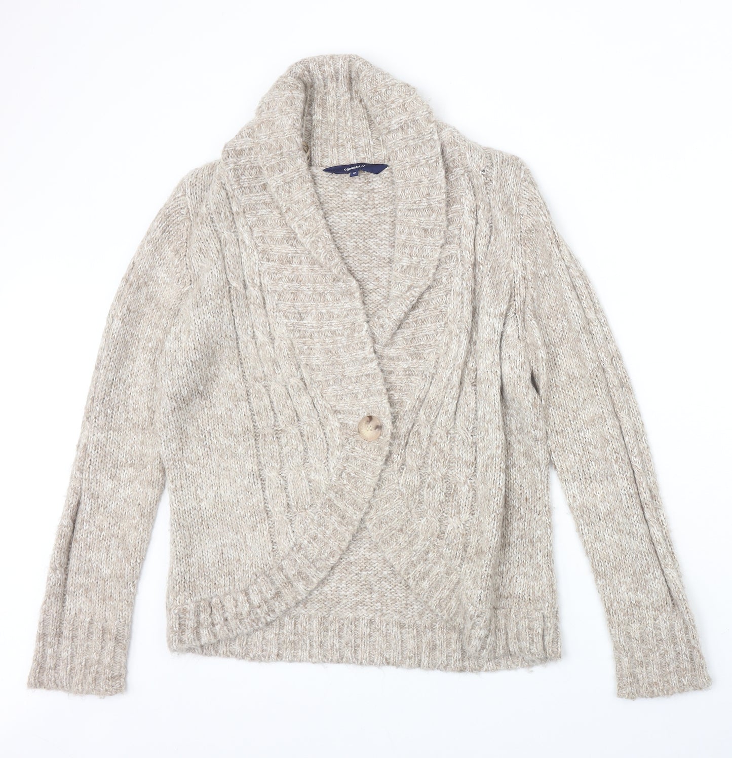 Casual Club Womens Beige V-Neck Acrylic Cardigan Jumper Size 18