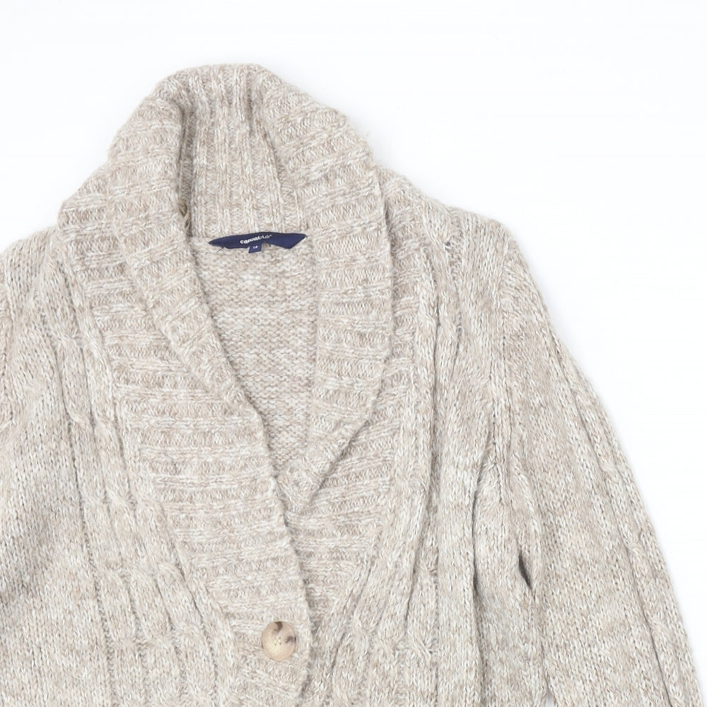 Casual Club Womens Beige V-Neck Acrylic Cardigan Jumper Size 18