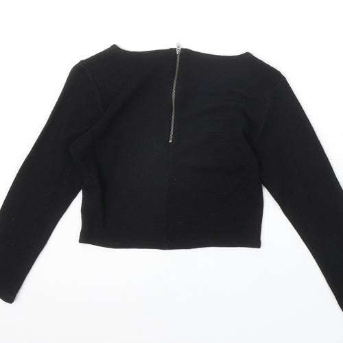 Sparkle & Fade Womens Black Acrylic Cropped T-Shirt Size S Boat Neck