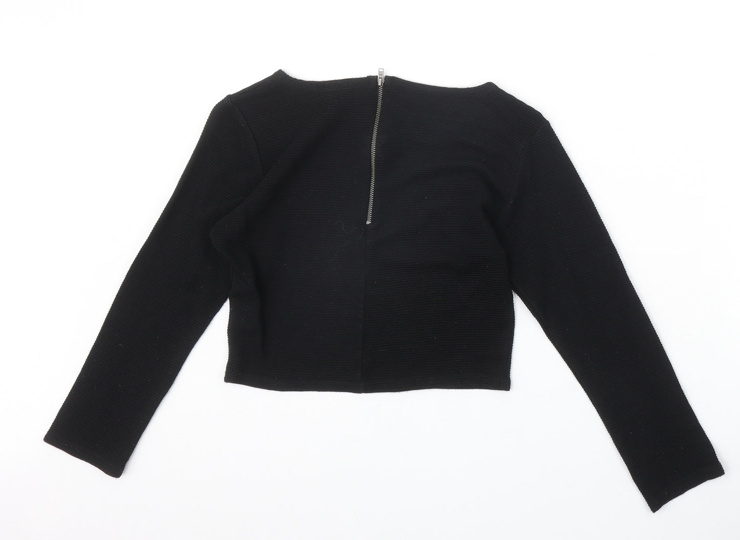 Sparkle & Fade Womens Black Acrylic Cropped T-Shirt Size S Boat Neck