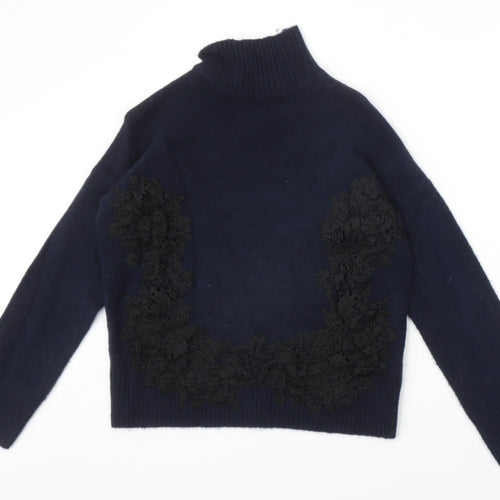 Marks and Spencer Womens Blue High Neck Acrylic Pullover Jumper Size S
