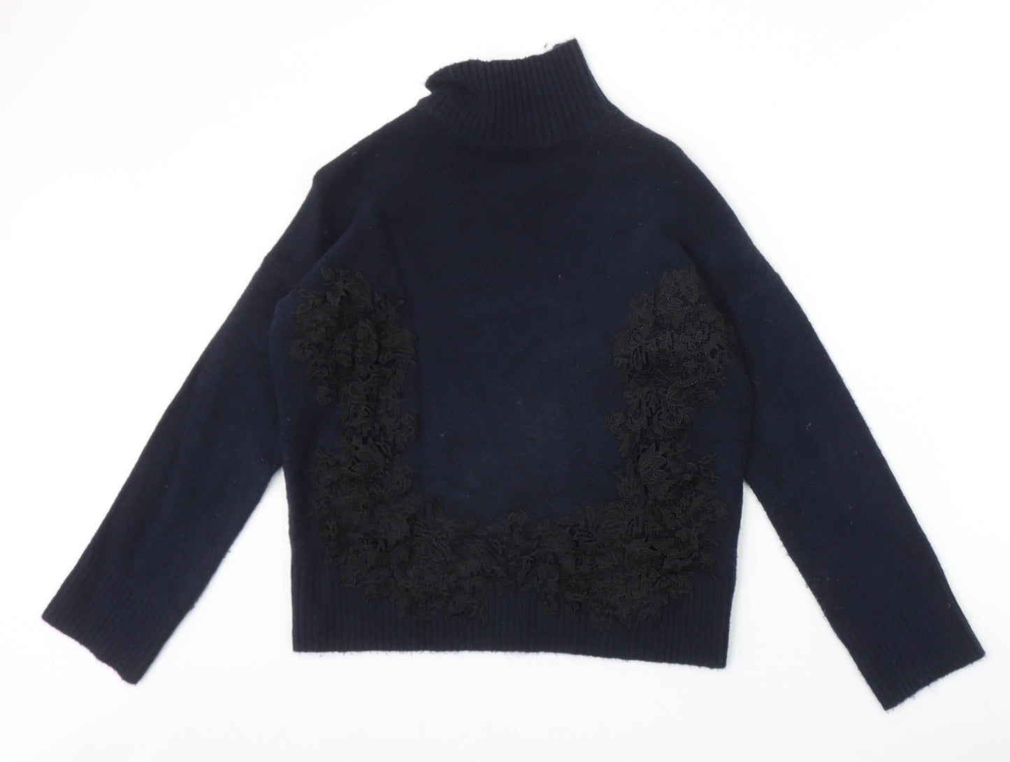 Marks and Spencer Womens Blue High Neck Acrylic Pullover Jumper Size S