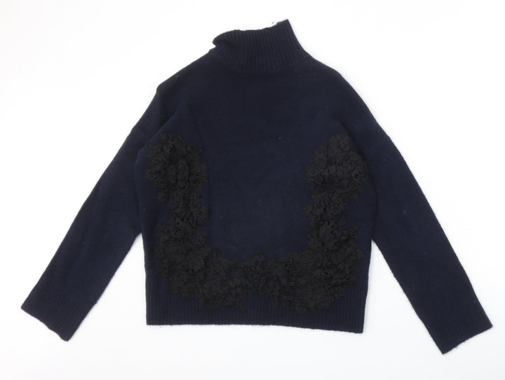 Marks and Spencer Womens Blue High Neck Acrylic Pullover Jumper Size S