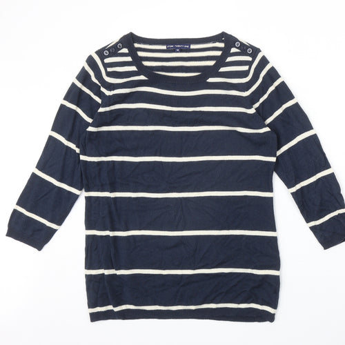 Store Twenty One Womens Blue Scoop Neck Striped Acrylic Pullover Jumper Size 14