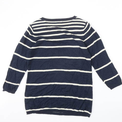 Store Twenty One Womens Blue Scoop Neck Striped Acrylic Pullover Jumper Size 14