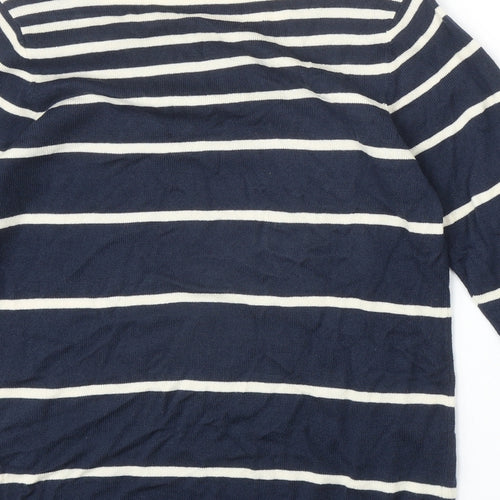 Store Twenty One Womens Blue Scoop Neck Striped Acrylic Pullover Jumper Size 14