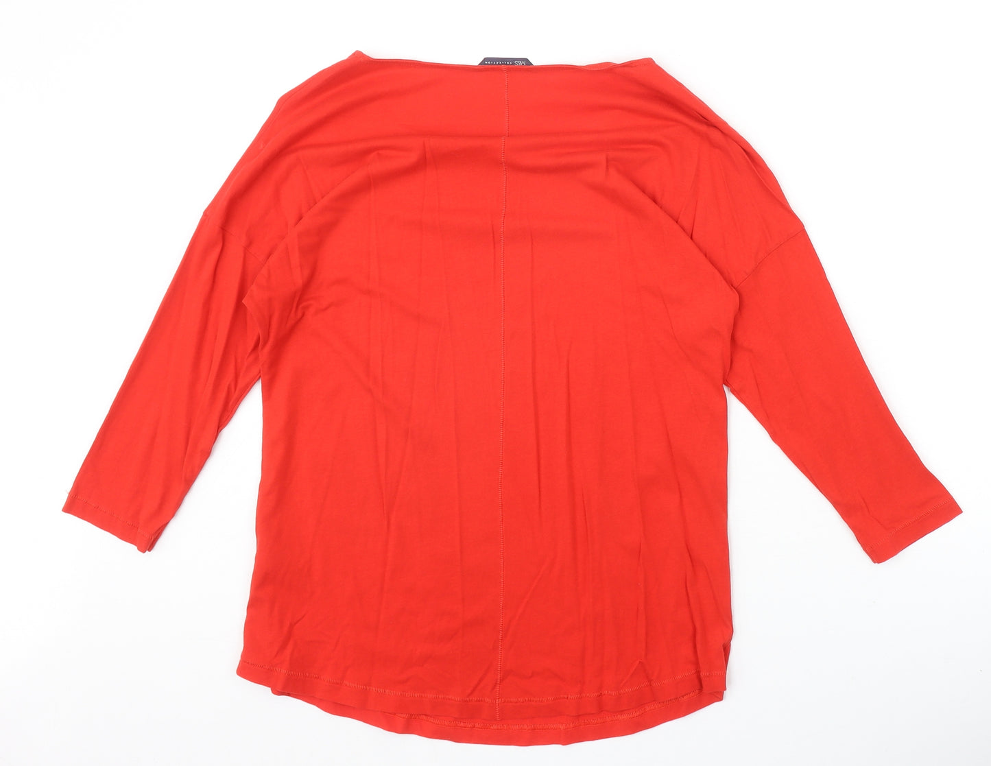 Marks and Spencer Womens Red 100% Cotton Basic T-Shirt Size 12 Boat Neck