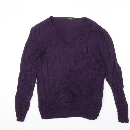 Marks and Spencer Womens Purple V-Neck Acrylic Pullover Jumper Size 10
