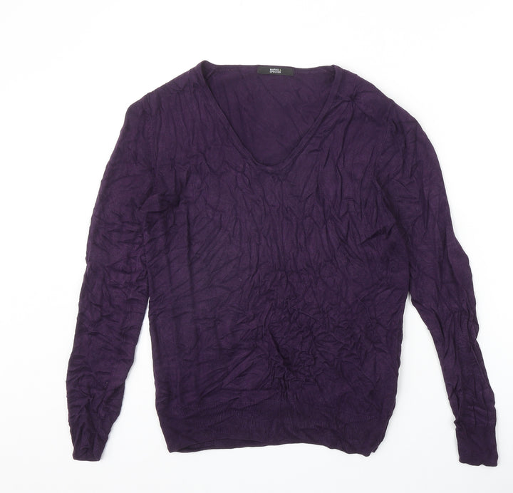 Marks and Spencer Womens Purple V-Neck Acrylic Pullover Jumper Size 10