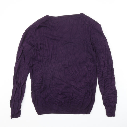Marks and Spencer Womens Purple V-Neck Acrylic Pullover Jumper Size 10
