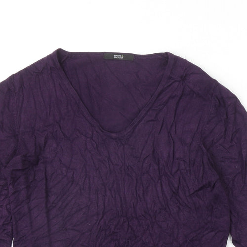 Marks and Spencer Womens Purple V-Neck Acrylic Pullover Jumper Size 10
