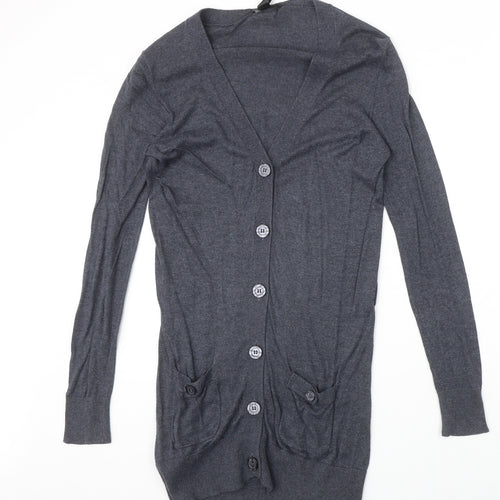 Mango Womens Blue V-Neck Cotton Cardigan Jumper Size S