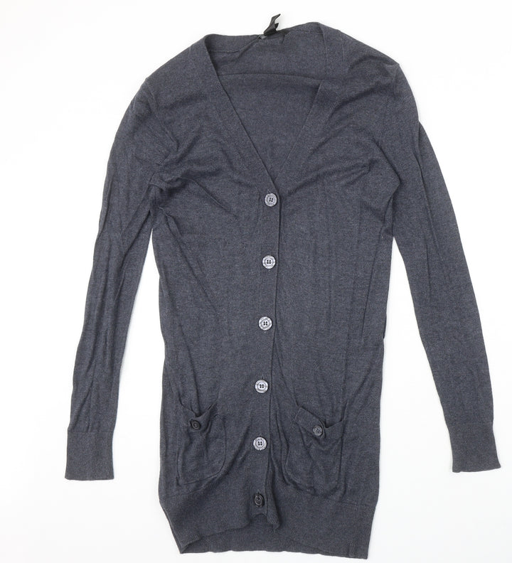 Mango Womens Blue V-Neck Cotton Cardigan Jumper Size S