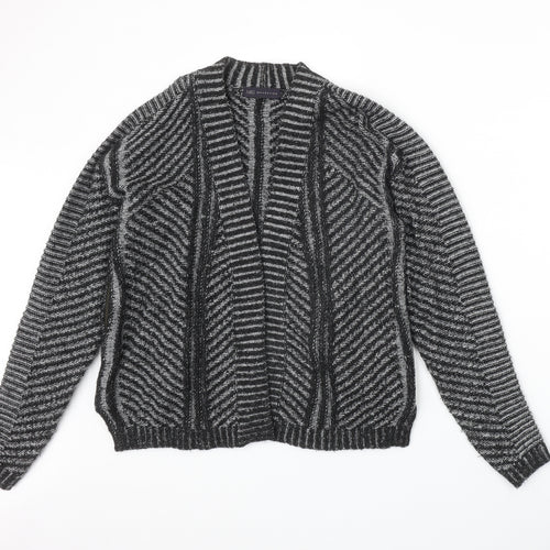 Marks and Spencer Womens Black V-Neck Striped Acrylic Cardigan Jumper Size 14