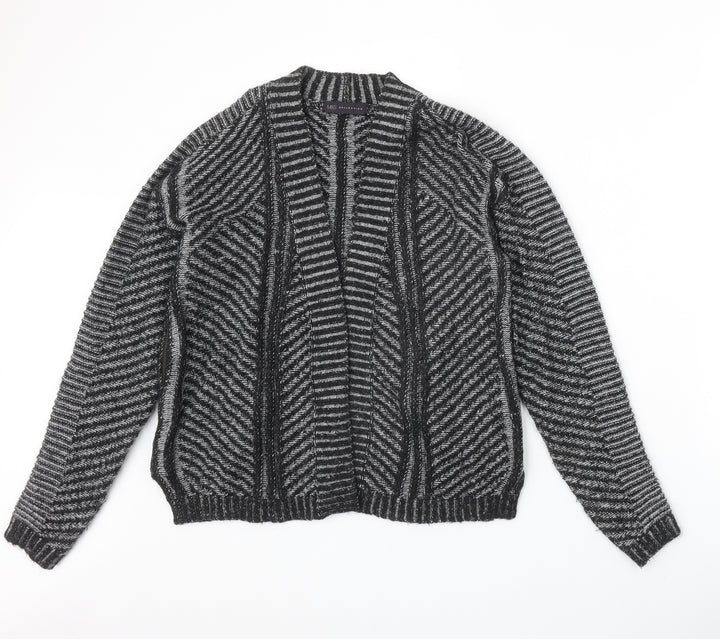 Marks and Spencer Womens Black V-Neck Striped Acrylic Cardigan Jumper Size 14
