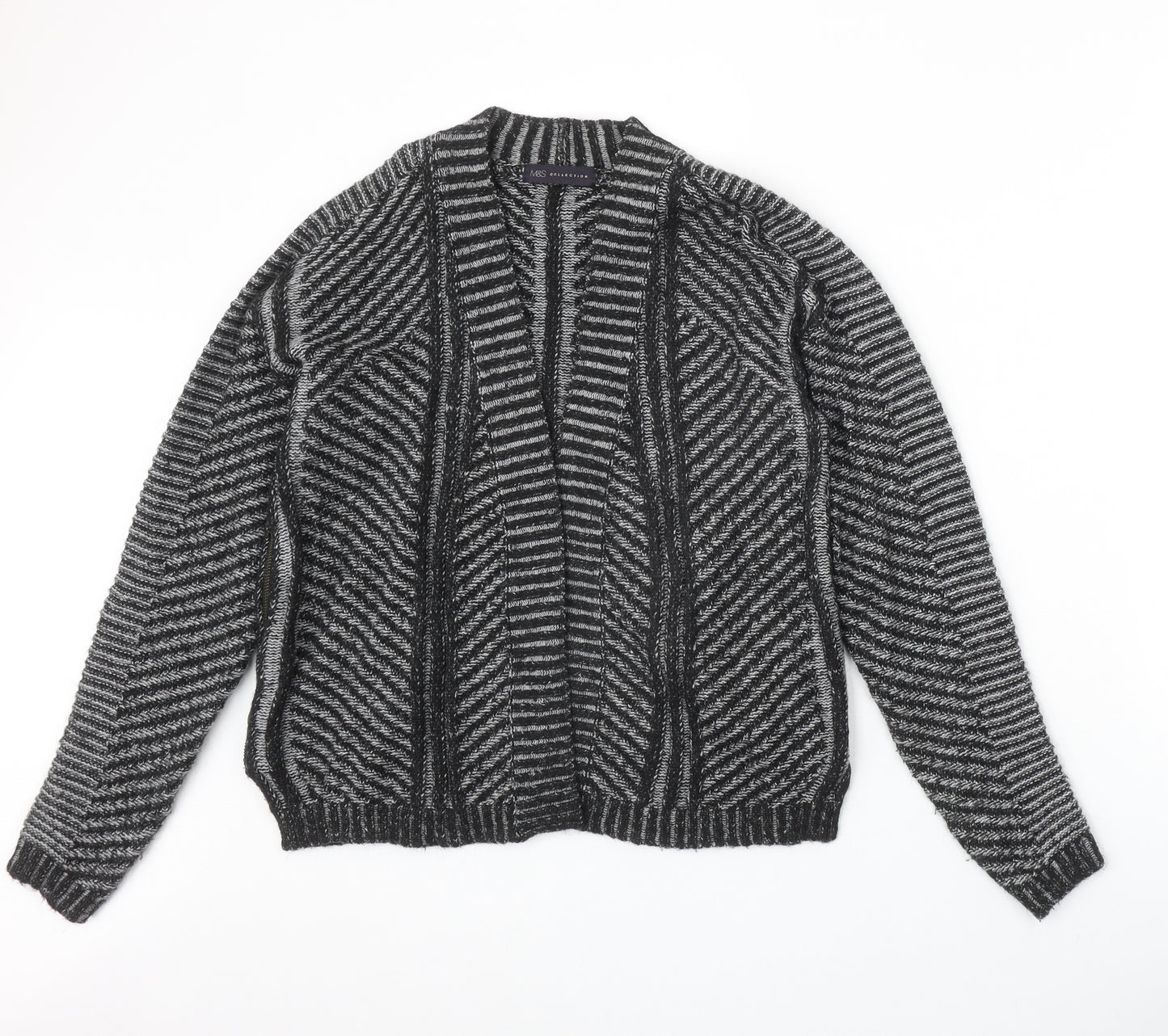 Marks and Spencer Womens Black V-Neck Striped Acrylic Cardigan Jumper Size 14