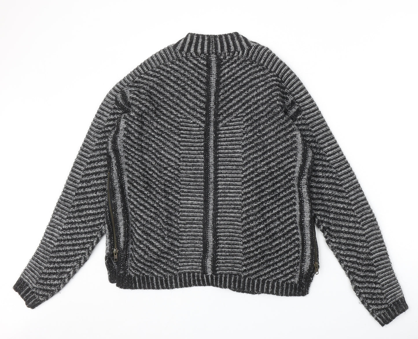Marks and Spencer Womens Black V-Neck Striped Acrylic Cardigan Jumper Size 14