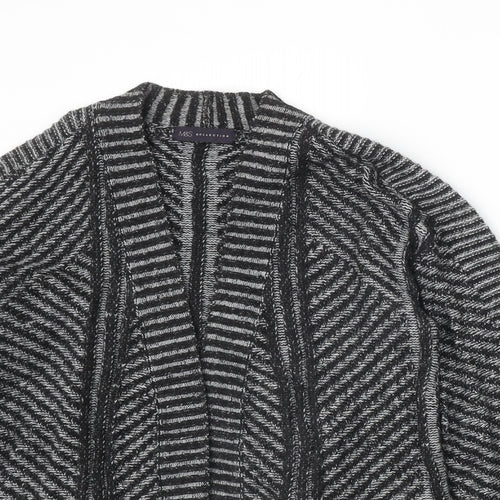Marks and Spencer Womens Black V-Neck Striped Acrylic Cardigan Jumper Size 14