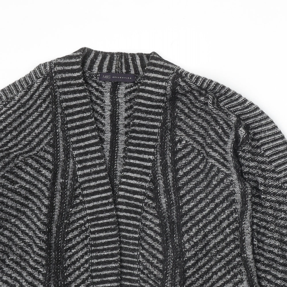 Marks and Spencer Womens Black V-Neck Striped Acrylic Cardigan Jumper Size 14