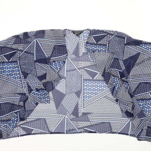 New Look Girls Blue Geometric Polyester Kimono Blouse Size S V-Neck Pullover