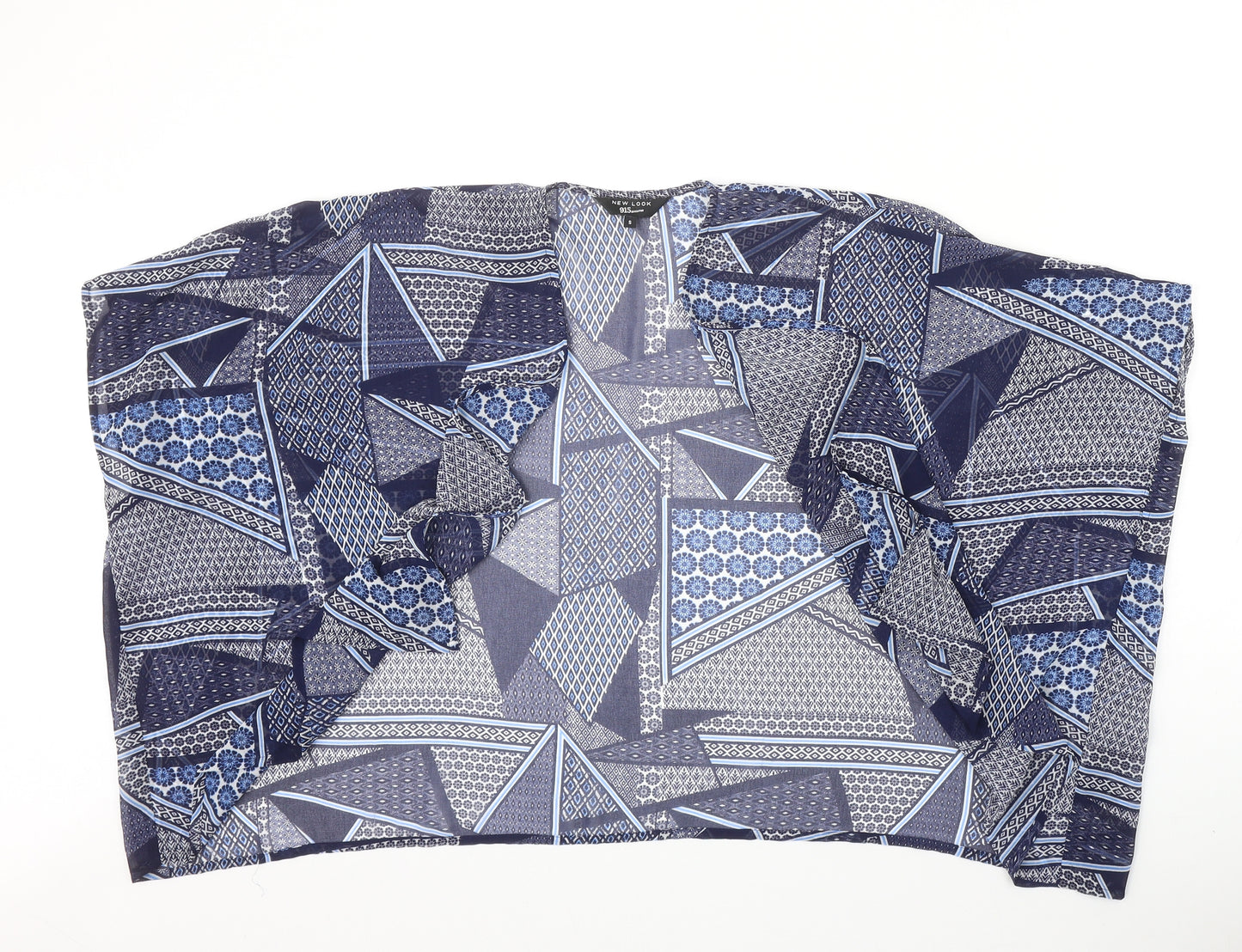New Look Girls Blue Geometric Polyester Kimono Blouse Size S V-Neck Pullover