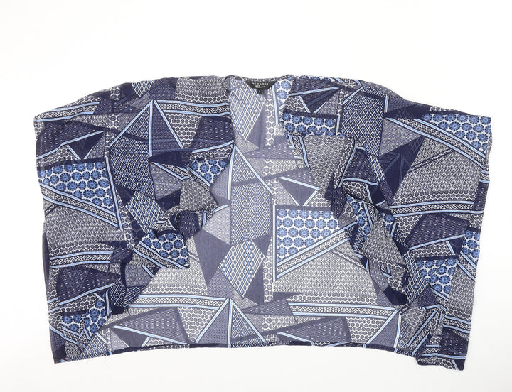 New Look Girls Blue Geometric Polyester Kimono Blouse Size S V-Neck Pullover