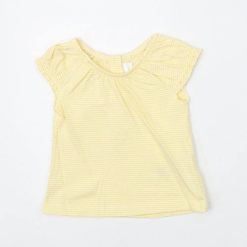 NEXT Baby Yellow Striped 100% Cotton Basic T-Shirt Size 0-3 Months Scoop Neck Button