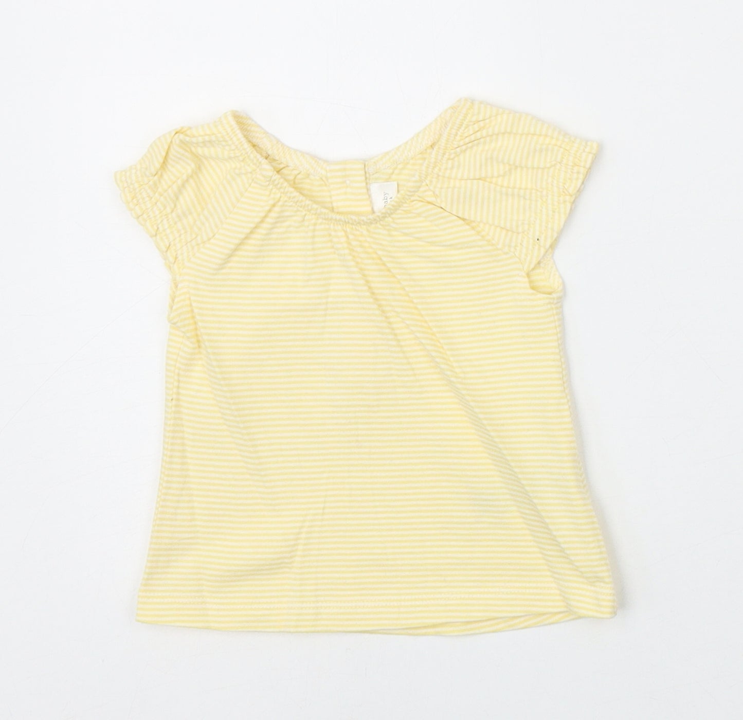 NEXT Baby Yellow Striped 100% Cotton Basic T-Shirt Size 0-3 Months Scoop Neck Button