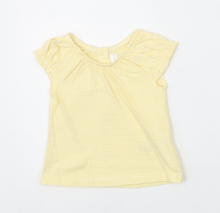 NEXT Baby Yellow Striped 100% Cotton Basic T-Shirt Size 0-3 Months Scoop Neck Button