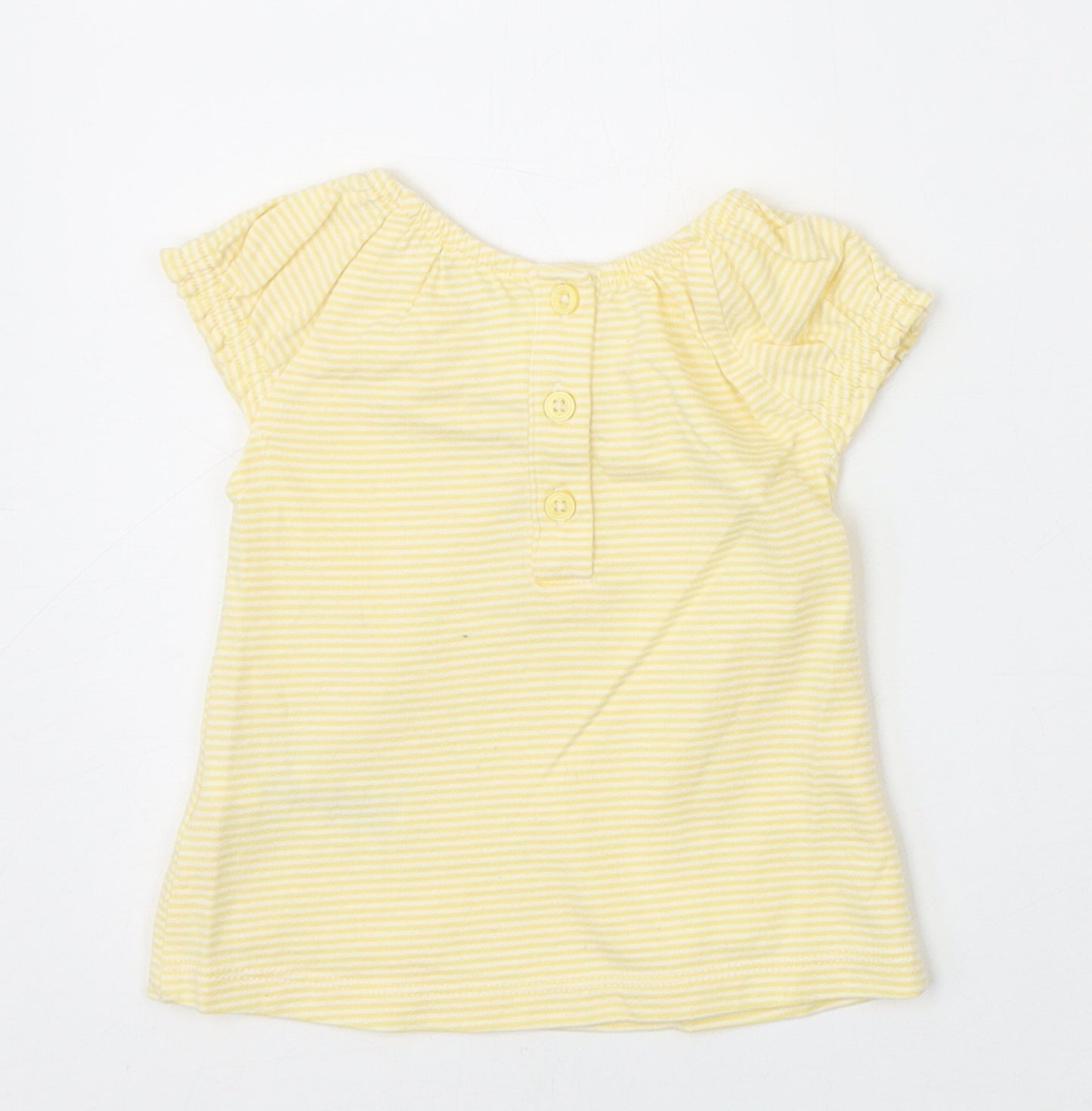 NEXT Baby Yellow Striped 100% Cotton Basic T-Shirt Size 0-3 Months Scoop Neck Button
