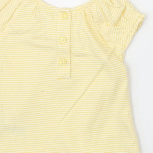 NEXT Baby Yellow Striped 100% Cotton Basic T-Shirt Size 0-3 Months Scoop Neck Button