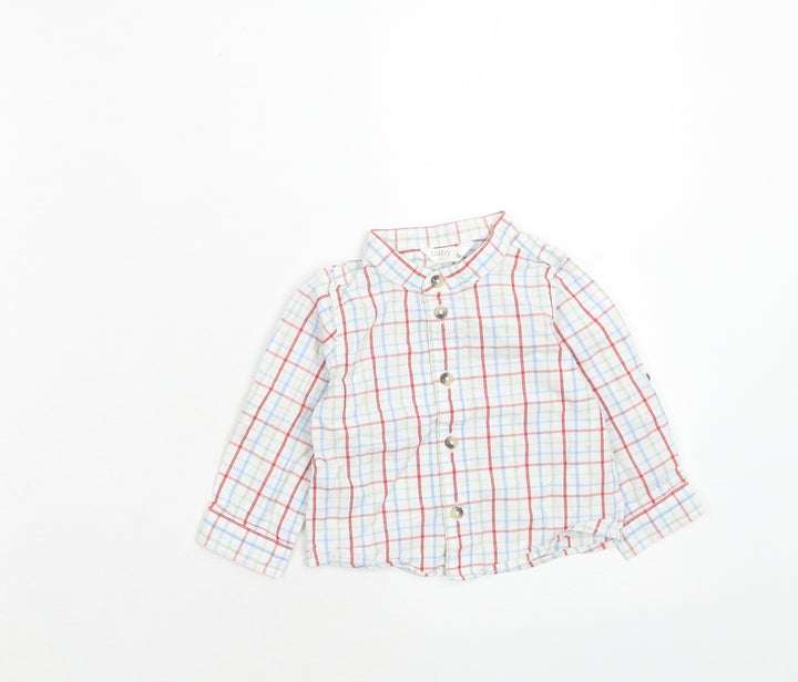 M&Co Boys Multicoloured Plaid Cotton Basic Button-Up Size 6-9 Months Collared Button