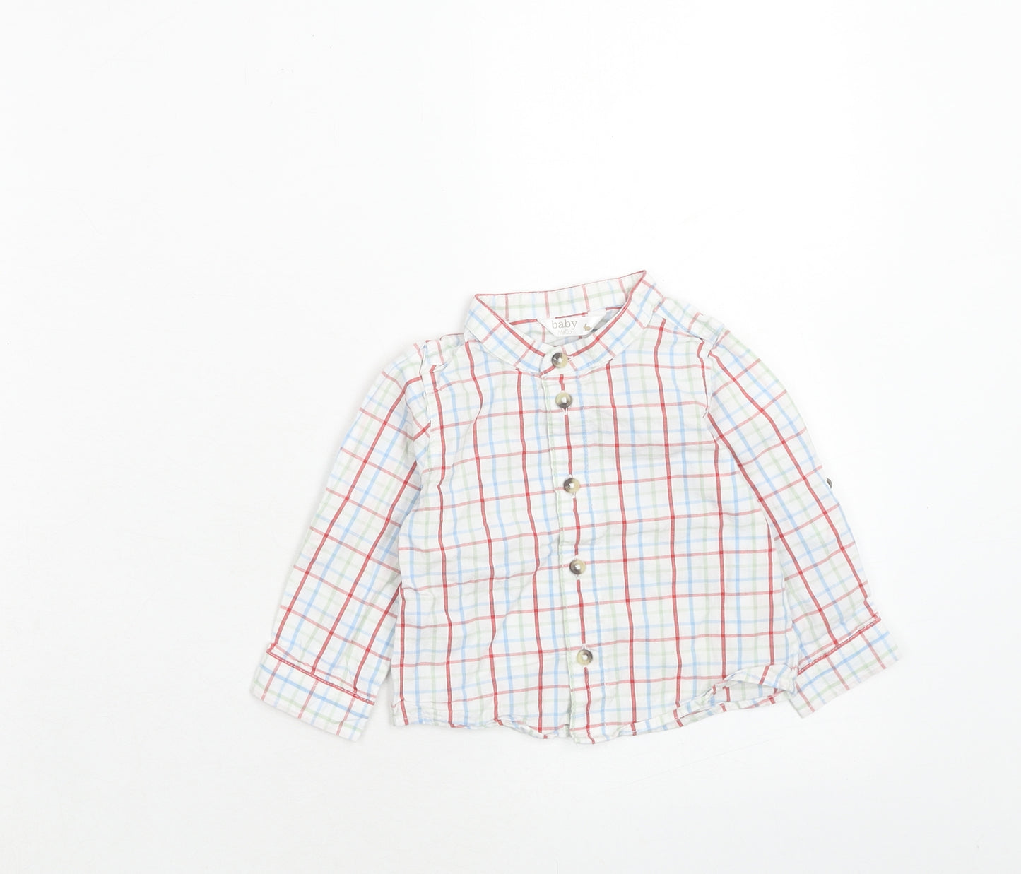 M&Co Boys Multicoloured Plaid Cotton Basic Button-Up Size 6-9 Months Collared Button