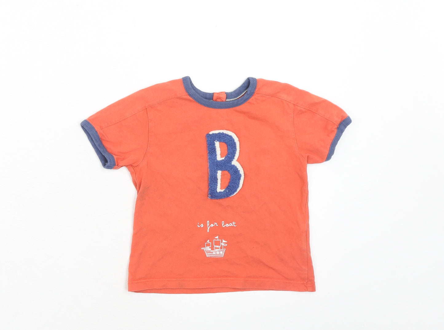 Marks and Spencer Boys Orange Cotton Basic T-Shirt Size 18-24 Months Round Neck Button