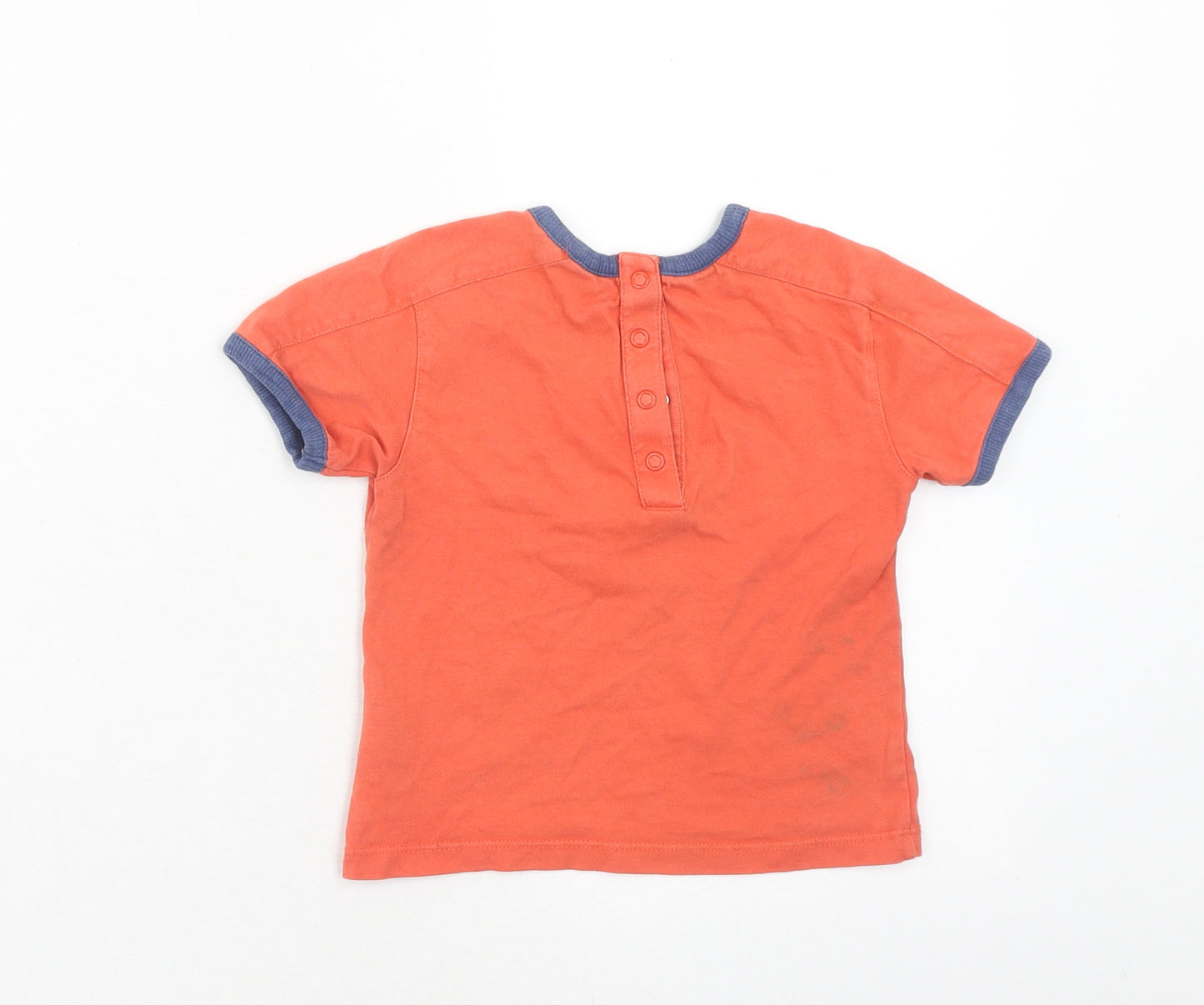 Marks and Spencer Boys Orange Cotton Basic T-Shirt Size 18-24 Months Round Neck Button