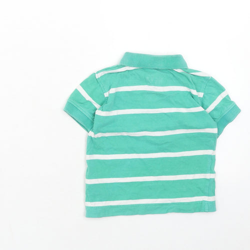 NEXT Boys Green Striped Cotton Basic Polo Size 9-12 Months Collared Button
